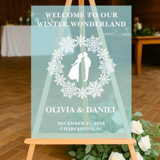 Sneeuwvlok Winter Wedding Welkom Acryl Bord