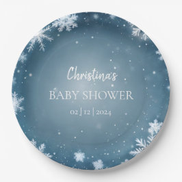Sneeuwvlok Winter Wonderland Baby shower Blauw Papieren Bordje