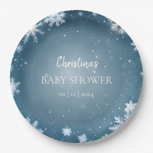 Sneeuwvlok Winter Wonderland Baby shower Blauw Papieren Bordje
