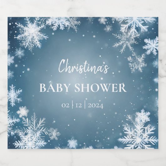 Sneeuwvlok Winter Wonderland Baby shower Blauw Sparkling Wijnetiket (Enkel label)