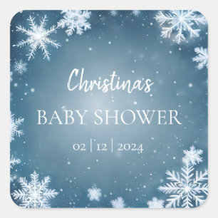 Sneeuwvlok Winter Wonderland Baby shower Blauw Vierkante Sticker