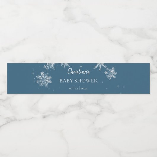 Sneeuwvlok Winter Wonderland Baby shower Blauw Waterfles Etiket (Enkel label)
