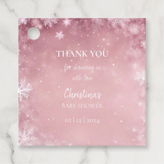 Sneeuwvlok Winter Wonderland Baby shower Roze Bedankjes Labels (Voorkant)
