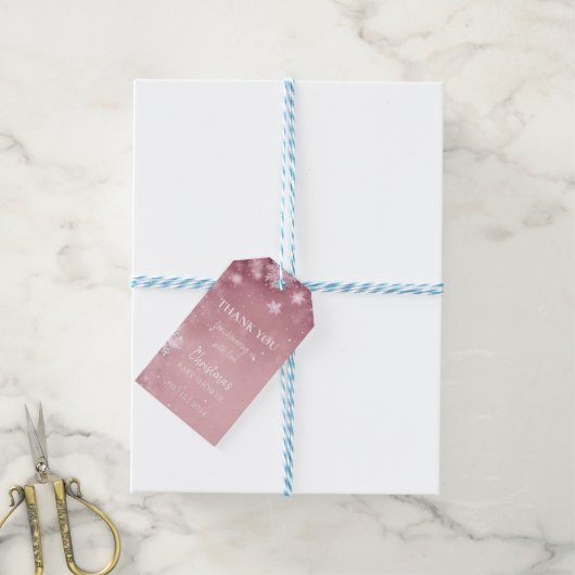 Sneeuwvlok Winter Wonderland Baby shower Roze Cadeaulabel (Met Touw)