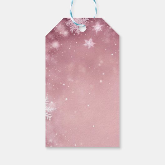 Sneeuwvlok Winter Wonderland Baby shower Roze Cadeaulabel (Achterkant)