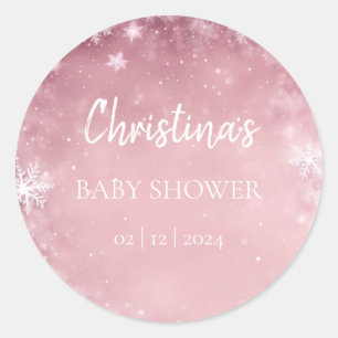 Sneeuwvlok Winter Wonderland Baby shower Roze Ronde Sticker