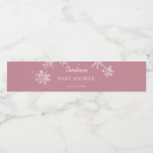 Sneeuwvlok Winter Wonderland Baby shower Roze Waterfles Etiket (Enkel label)