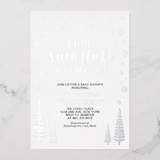 Sneeuwvlok Winterbos Baby shower Echte Folie Folie Uitnodiging (Voorkant)