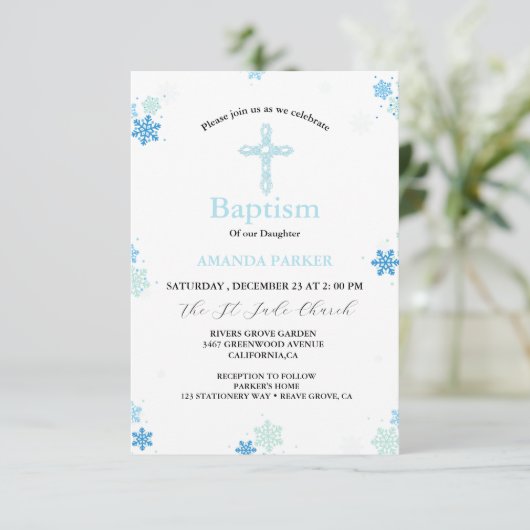 Sneeuwvlok Winterkruis Doop Kaart (Staand voorkant)