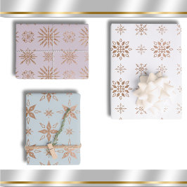 Sneeuwvlok Winterpatroon Modern Elegant Roos Goud Inpakpapier Vel