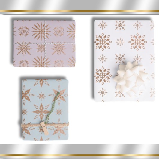 Sneeuwvlok Winterpatroon Modern Elegant Roos Goud Inpakpapier Vel