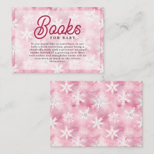 Sneeuwvlok Wit Roze Waterverf Boeken voor Baby Informatiekaartje (Voorkant / Achterkant)