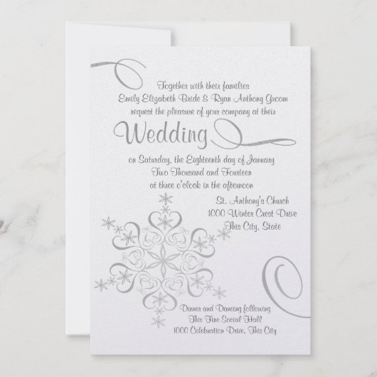 Sneeuwvlok Witte Elegantie Winter Wedding Kaart (Voorkant)