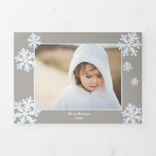 Sneeuwvlok Witte Opaal Elegante Kerstmis 5 Foto Drieluik Wenskaart (Cover)
