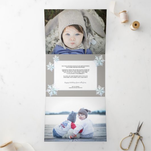 Sneeuwvlok Witte Opaal Elegante Kerstmis 5 Foto Drieluik Wenskaart (Binnen)