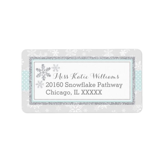 Sneeuwvlok Zilver Glitter Blauw Baby Boy Label (Voorkant)