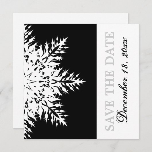 Sneeuwvlok zwart wit winter bruiloft Save the Date Kaart (Voorkant / Achterkant)