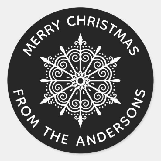 Sneeuwvlok Zwart Witte Kerst Envelope Zegel (Voorkant)