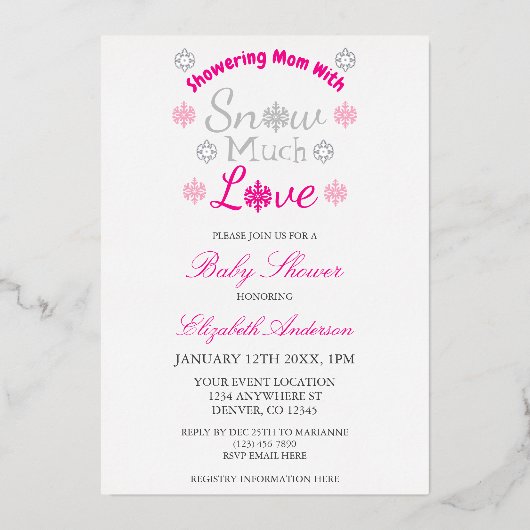 SneeuwvlokBaby shower Folie Uitnodiging (Voorkant)