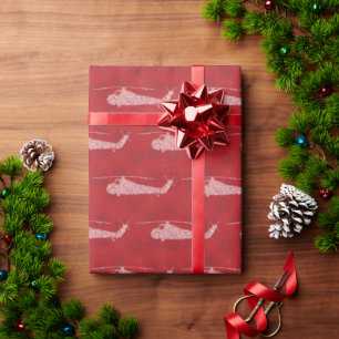 Sneeuwvlokhelikopters - Rood Cadeaupapier