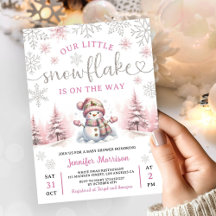 Sneeuwvlokje Baby Shower Meisje Roze Zilver