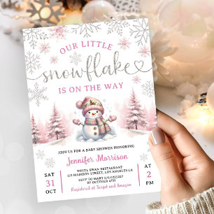 Sneeuwvlokje Baby Shower Meisje Roze Zilver Kaart