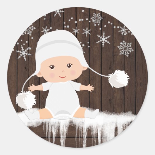 Sneeuwvlokje Baby Shower Stickers (Voorkant)