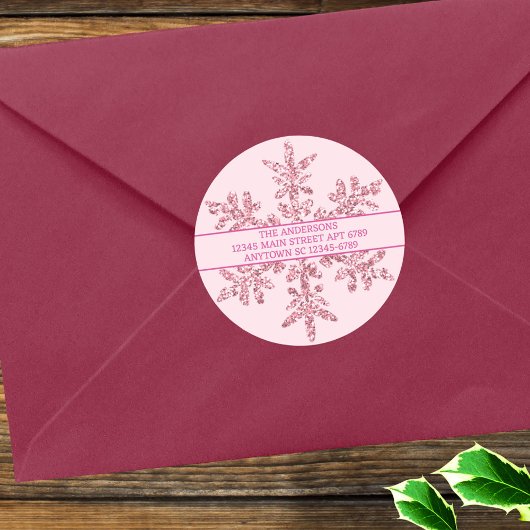 Sneeuwvlokje Roze Glam Chic Landelijke Envelope Ze Ronde Sticker