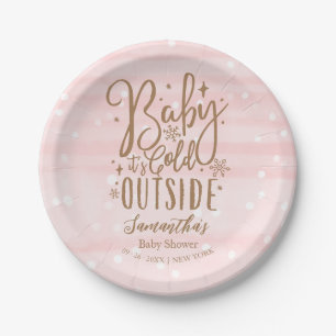 Sneeuwvlokjes Baby Het Is Koud Buiten Meisje Baby  Papieren Bordje