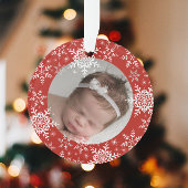 Sneeuwvlokjes Baby's Eerste Kerstmis Rode Glitters Ornament