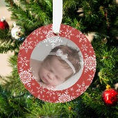 Sneeuwvlokjes Baby's Eerste Kerstmis Rode Glitters Ornament