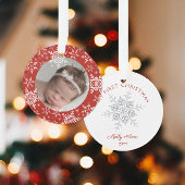 Sneeuwvlokjes Baby's Eerste Kerstmis Rode Glitters Ornament