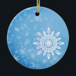 Sneeuwvlokken Aangepast Ornament<br><div class="desc">Sneeuwvlokken op een winterblauwe achtergrond,  gepersonaliseerd siermateriaal.</div>