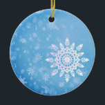 Sneeuwvlokken Aangepast Ornament<br><div class="desc">Sneeuwvlokken op een winterblauwe achtergrond,  gepersonaliseerd siermateriaal.</div>