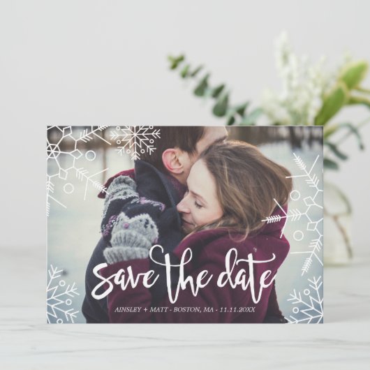 sneeuwvlokken | Aangepaste foto | Datum opslaan Save The Date (Staand voorkant)