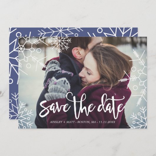 sneeuwvlokken | Aangepaste foto | Datum opslaan Save The Date (Voorkant / Achterkant)