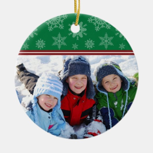 Sneeuwvlokken Aangepaste kerstversiering (groen) Keramisch Ornament (Voorkant)