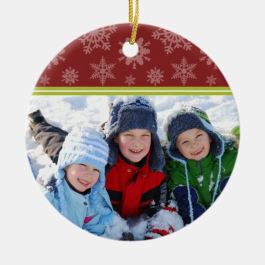 Sneeuwvlokken Aangepaste kerstversiering (rood) Keramisch Ornament (Voorkant)