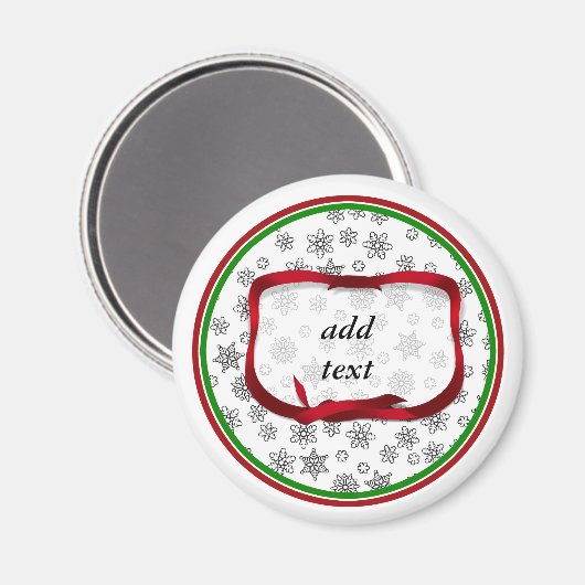 Sneeuwvlokken afgebeeld met rood lintje Label Magneet (Voorkant / Achterkant)