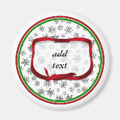 Sneeuwvlokken afgebeeld met rood lintje Label Magneet (Voorkant)