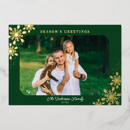 Sneeuwvlokken Afgeronde Hoek Foto Kerst Goud Folie Feestdagenkaart