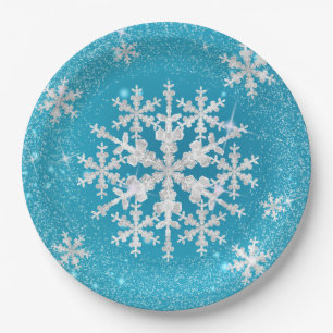 Sneeuwvlokken Aqua White Papieren Bordje