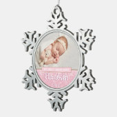 Sneeuwvlokken Baby Foto Eerste Kerstmanuscript Tin Sneeuwvlok Ornament (Rechts)