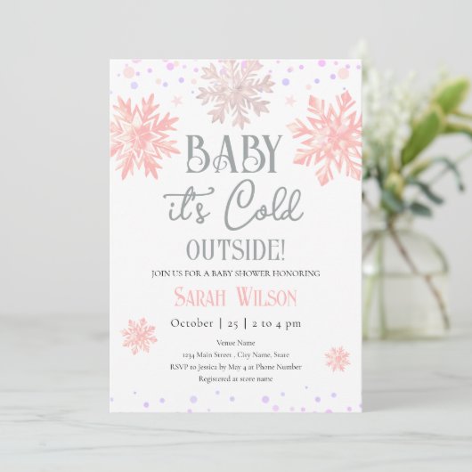 Sneeuwvlokken Baby Het is koud Buiten Baby shower  Kaart (Staand voorkant)