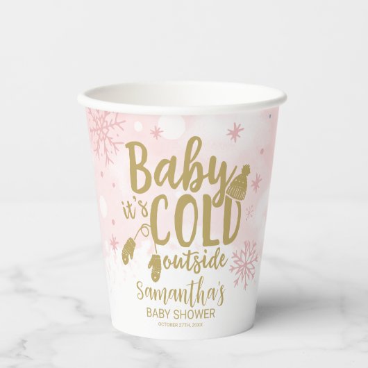 Sneeuwvlokken Baby Het is koud buiten Baby shower Papieren Bekers (Voorkant)