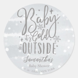 Sneeuwvlokken Baby Het is koud buiten grijs Baby s Ronde Sticker