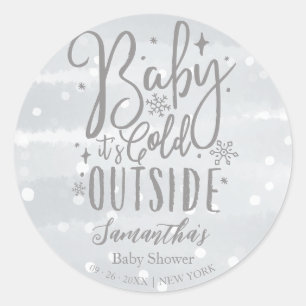 Sneeuwvlokken Baby Het is koud buiten grijs Baby s Ronde Sticker