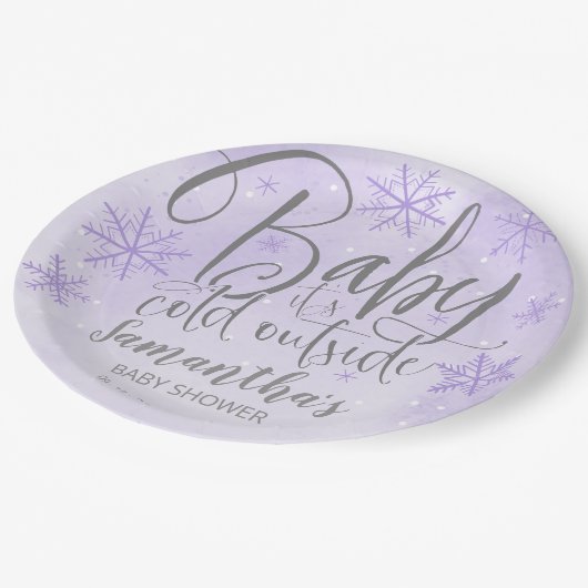 Sneeuwvlokken Baby Het is koude buitenband Baby sh Papieren Bordje (Gekanteld)