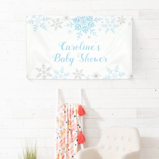 Sneeuwvlokken Baby Jongen Douche Blauw en Zilver G Spandoek (Insitu)