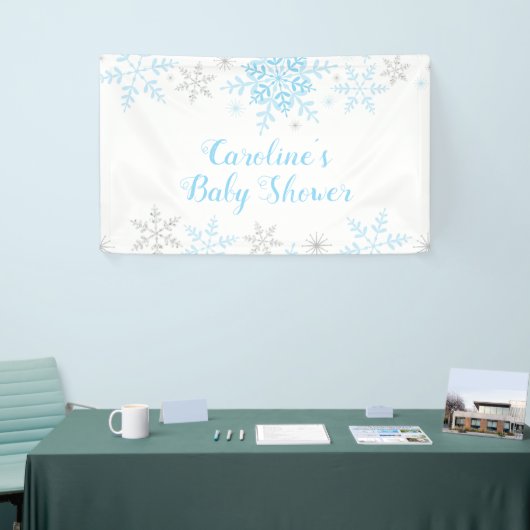 Sneeuwvlokken Baby Jongen Douche Blauw en Zilver G Spandoek (Beurs)
